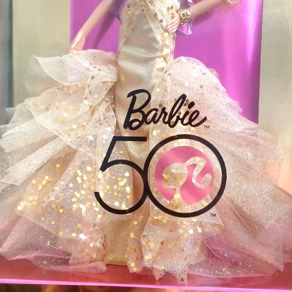 2008 Barbie 50 Gold Sparkly Strapless Holiday Gown Doll Mattel P9070 Robert Best - Picture 6 of 14